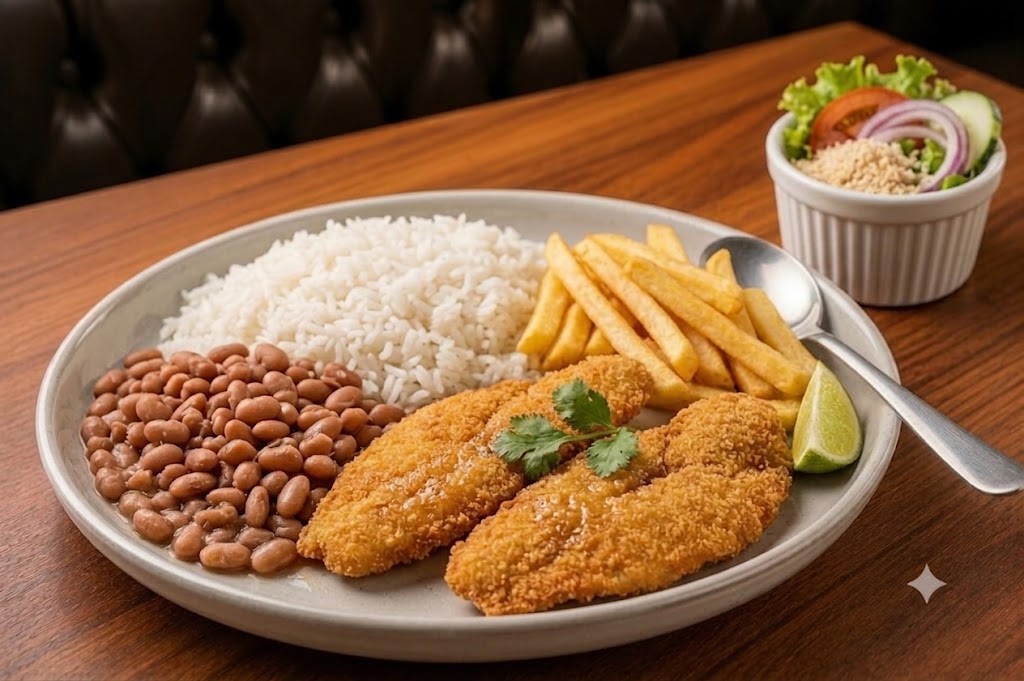 Foto ilustrativa de Filé de Tilápia à Milanesa — imagem provisória, será substituída pela foto real do prato